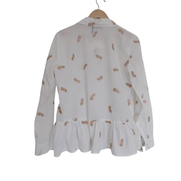 DKNY peplum blouse long sleeve embroidered pineapples size Small NEW - Picture 2 of 12